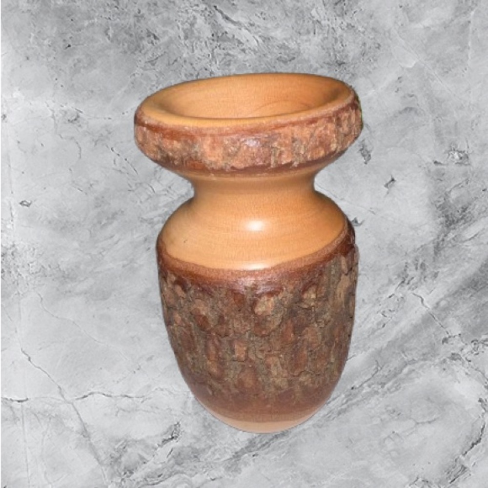 WOOD ART - George Looney Signed Sassafras Live  Edge Vase Sz 3 1/4 In x 1 3/4 In
